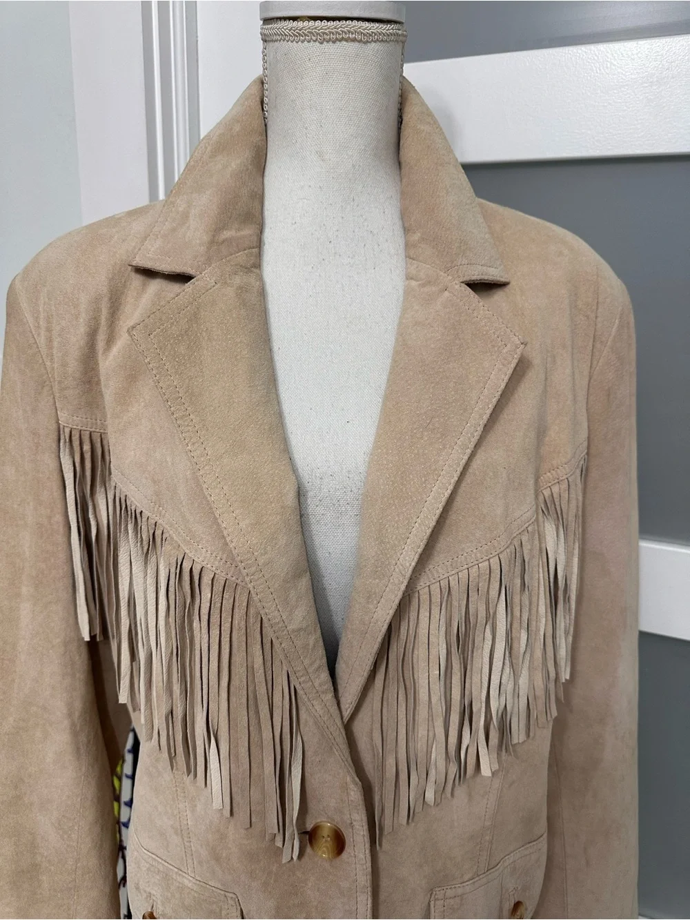 Vtg Together Suede Fringe Leather Jacket SZ Large Pockets Boho Western EUC